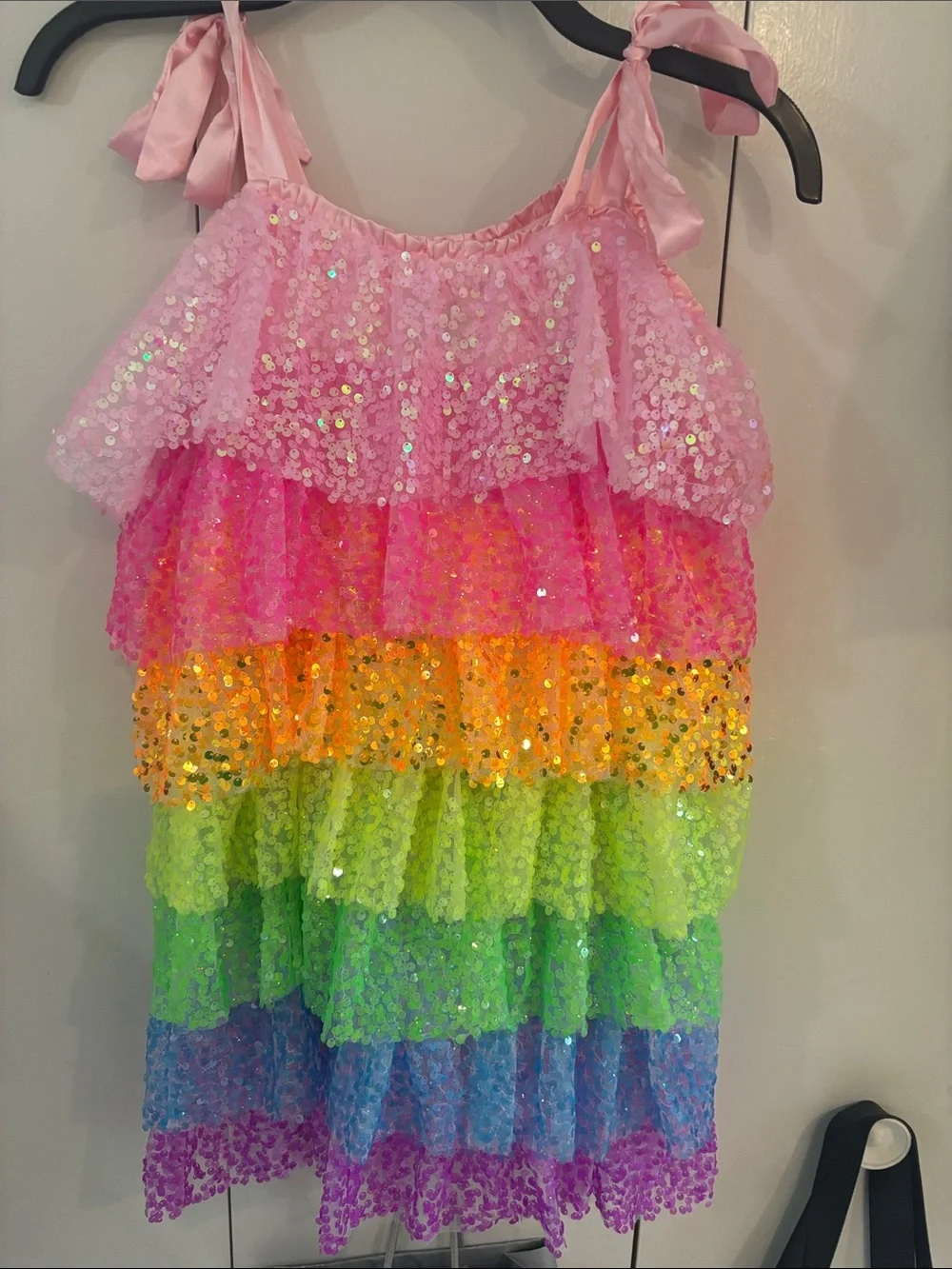 Lola + The Boys Kids' Neon Sequin Ruffle Dress vibrant, rainbow-colored 8